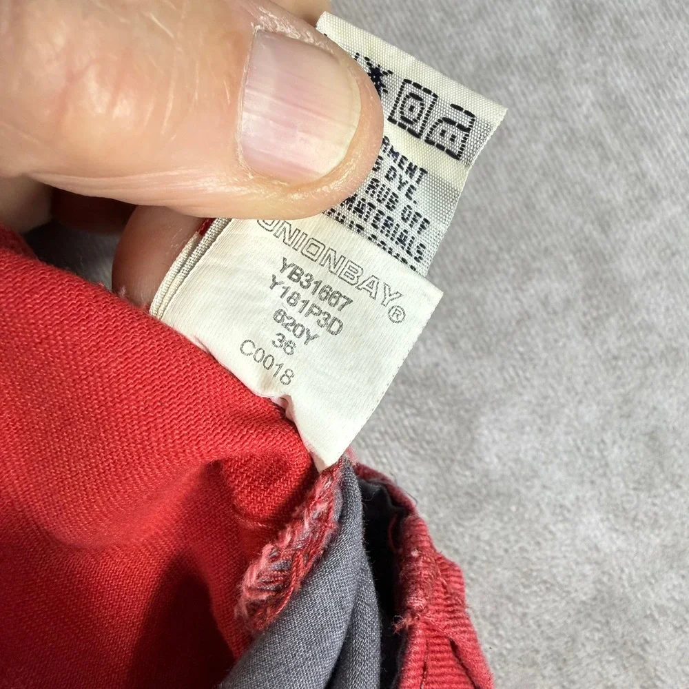 Unionbay Cargo Shorts Men 36 Red Raw Hem Drawstring‎ Pockets Casual Utility